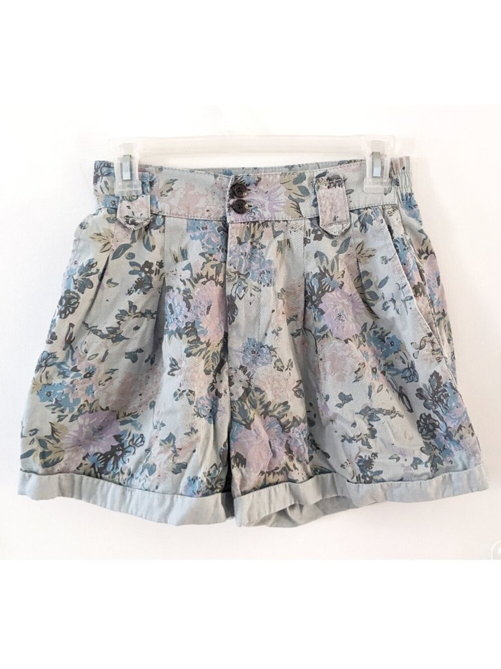 Floral print light blue pleated shorts high rise women's 0 BDG Urban Outfitters